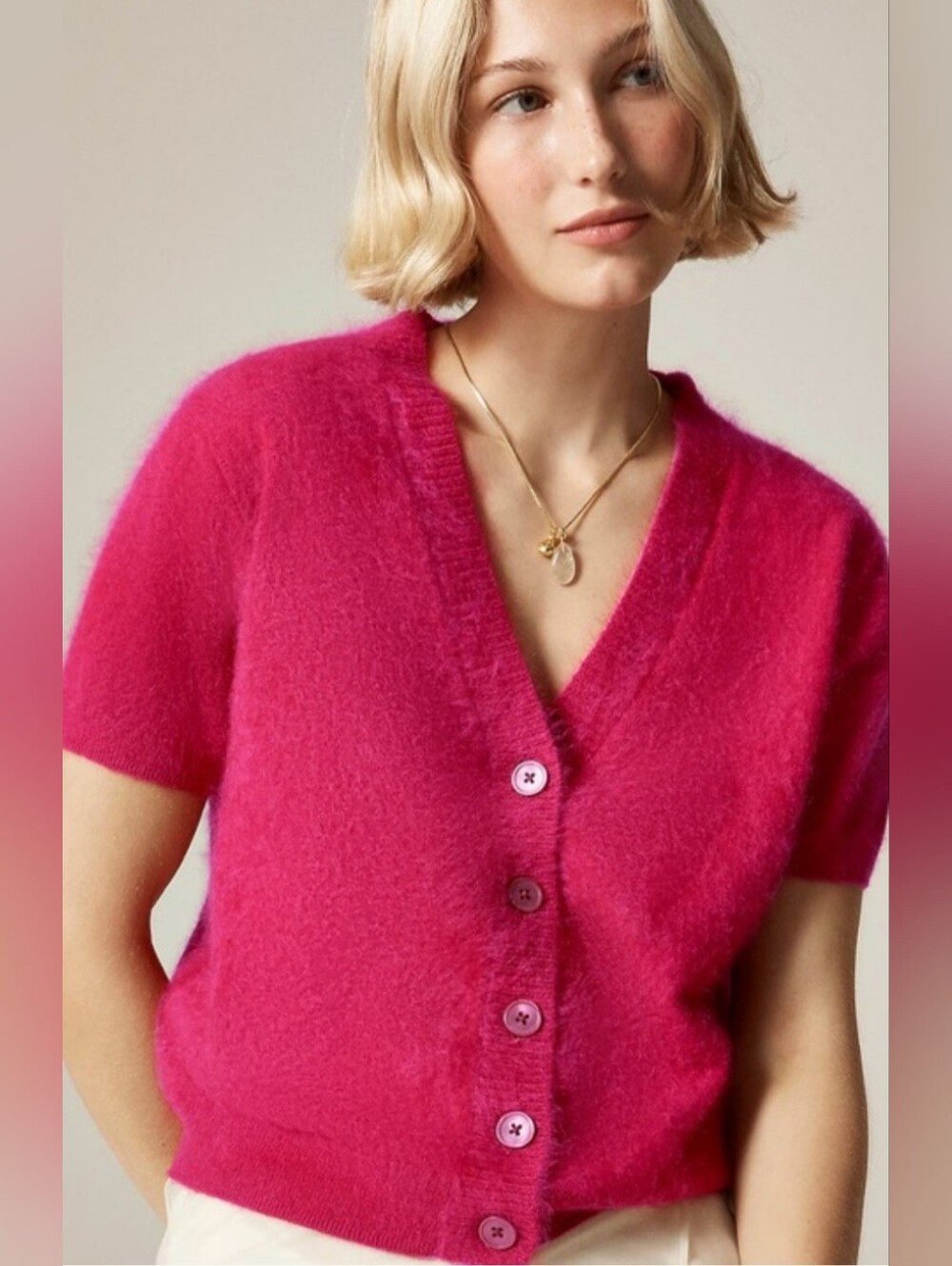 J. Crew Brushed Cashmere Cardigan Sweater Shoet Sleeve - Picture 1 of 5